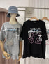 Women Casual Printed Bows Decor Frill Border T-Shirts